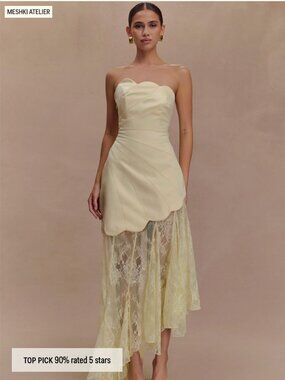 Meshki Aleena Satin And Lace Maxi Dress - Lemon